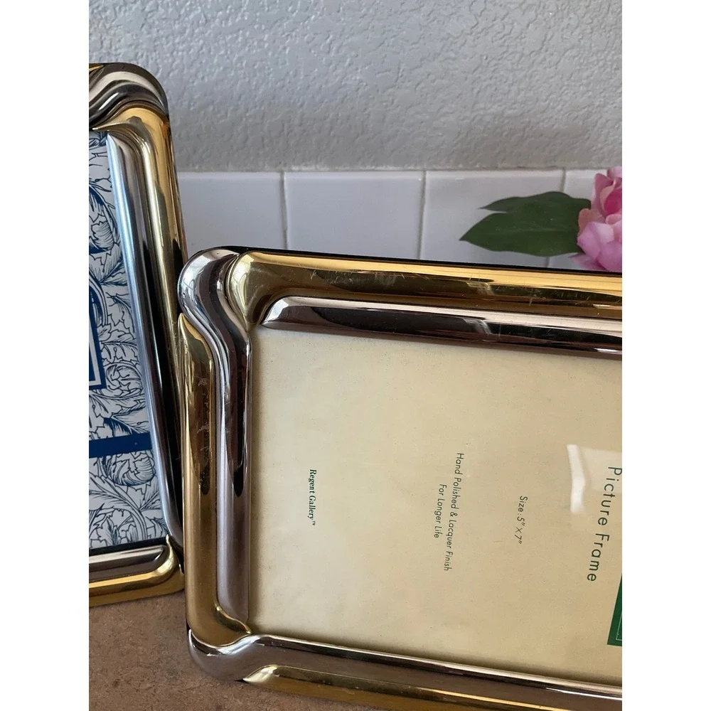Regent Gallery Solid Brass 5x7 Picture Frames Two Tone Gold Silver Set of 2